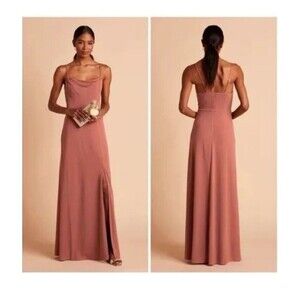 Birdy Grey Ash Crepe Bridesmaid Long Maxi Dress in Desert Rose Size Small